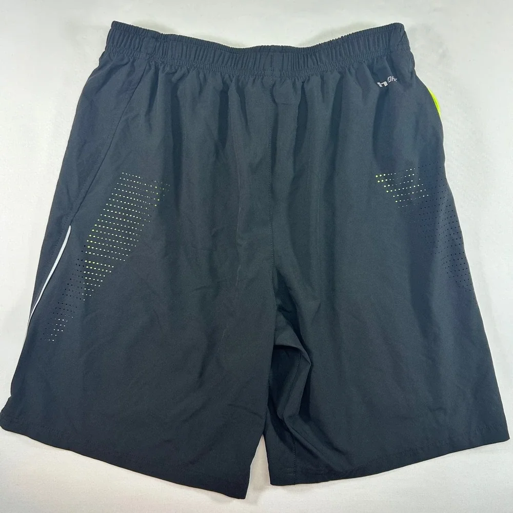 Hind Mens 2-in-1 Running Shorts Black Neon Yellow Compression Liner Size Medium